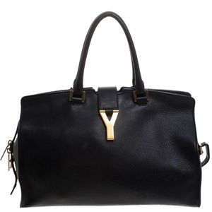 Saint Laurent Cabas ChYc Medium Black Leather Tote